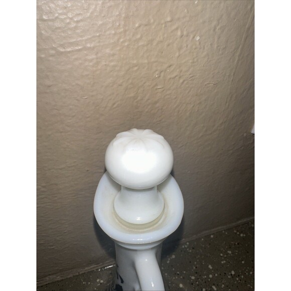 Vintage Avon Milk Glass with Blue Floral Flowers Cruet Bottle with Stopper‎ - Picture 5 of 5